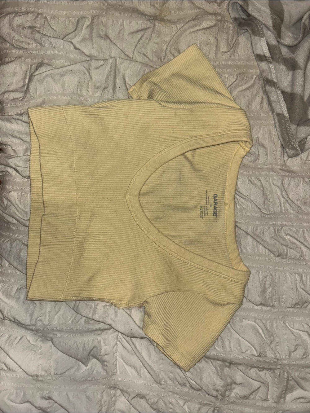 Garage Ribbed V-Neck Crop Top in Light Yellow